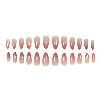 Ins Sweet Gradient Pink False Nail Patch Almond Glossy Korean Style Fake Nail Wearable 24pcs Artificiall Nails Free Shipping