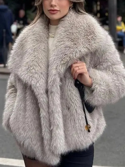 LGRQ 2024 New Autumn And Winter Fashion Women Clothes Turn-down Collar Fur Full Sleeves Cardigan Female Coat Tide 19D242