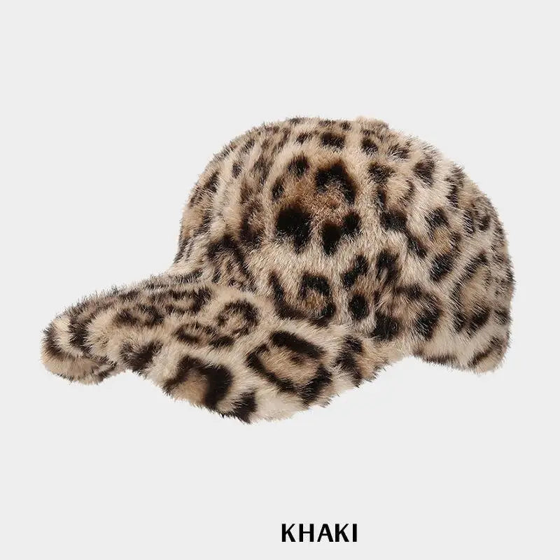 Leopard Print Baseball Cap Women Plush Faux Fur Keep Warm Winter Women's Cap Outdoor Vintage Snapback Hats For Women