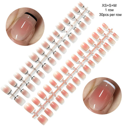 30Pcs French Gradient Short Ballet Nails Simple Nude Color False Nails Coffin Fake Nail Press On Nails Full Cover Nails