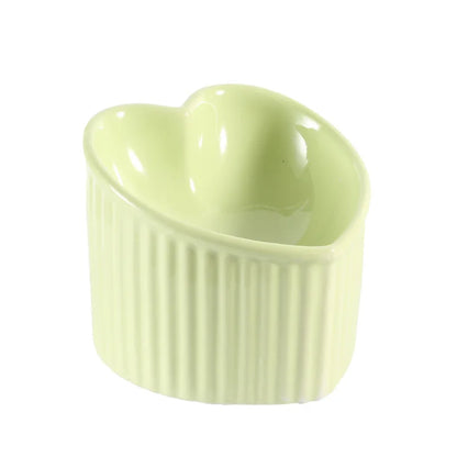 Ceramic Tilted Elevated Cat Bowl Heart Shape Anti Slip Cute for Cats Kitten Small Dogs Functional Width 14cm Handmade Pet Feeder
