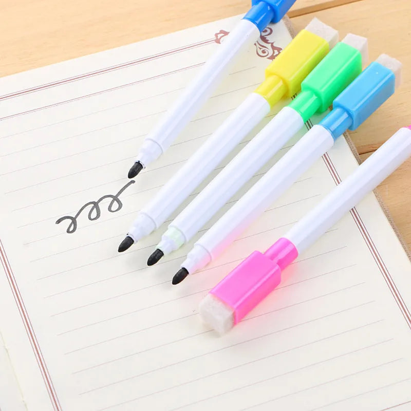 8 Pcs Lytwtw's Whiteboard Pen Creative With Brush Water-based Small Erasable Pen School Office Supplies White Board Marker