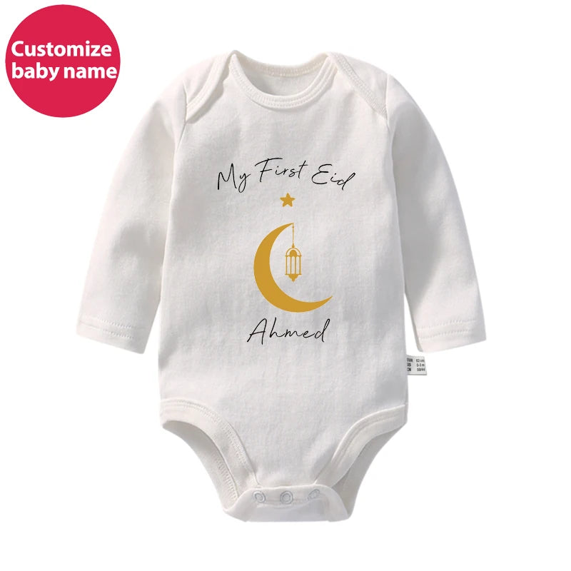 New Custom Name First Eid/Ramadan Baby Rompers Newborn Baby Ramadan Jumpsuits Eid Mubarak Baby Boys Girls Clothing Outfits Gifts