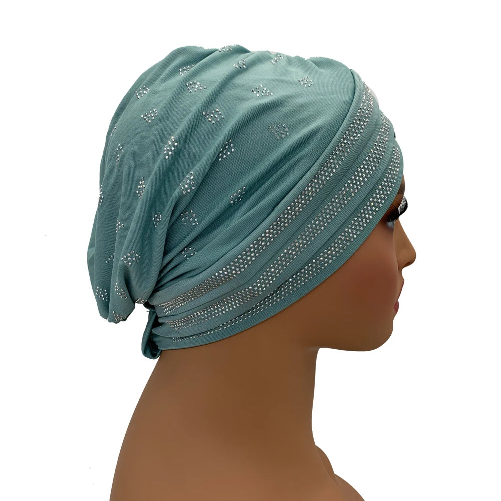 Summer Breathable Muslim Turban Cap Diamonds Under Scarf Hat Fashion Inner Hijab Bonnet