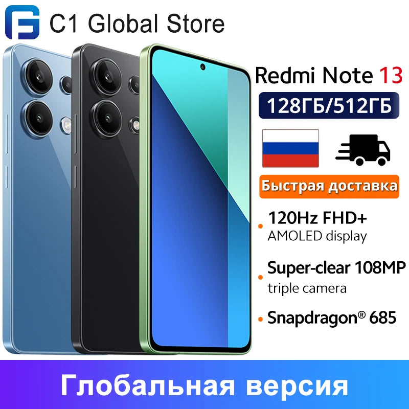 Global Version Xiaomi Redmi Note 13 Smartphone Snapdragon® 685 108MP camera 120Hz AMOLED display 33W charging