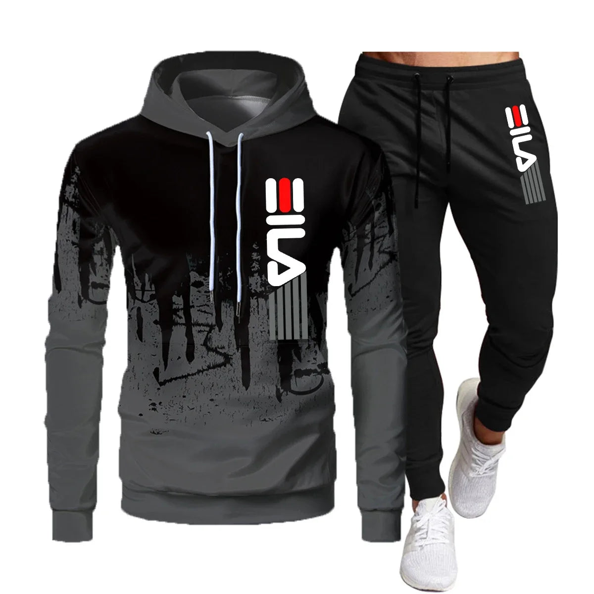 New men's autumn and winter hoodie + pants two-piece set,2025 fashion outdoor fishing casual print jumper, men's sportswear