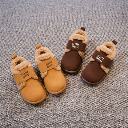 Children's Padded Bokken Shoes 3-18 Years Old Padded Thickened Boys Girls Cotton Shoes Brown Soft Non-slip Kids Snow Boots