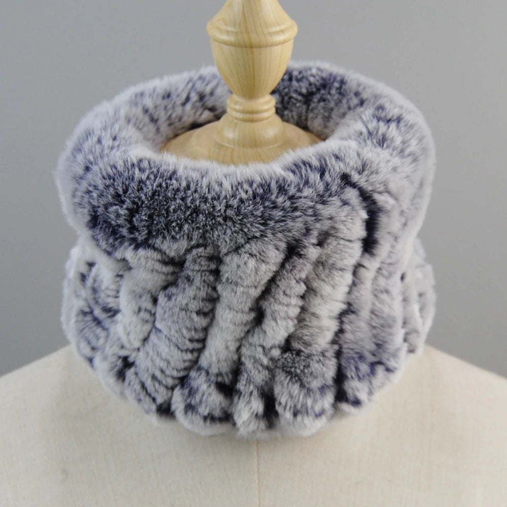 Good Elastic Rex Rabbit Fur Ring Scarves Winter Warm Women Genuine Rex Rabbit Fur Scarf Knitted Real Natural Fur Wraps Headbands
