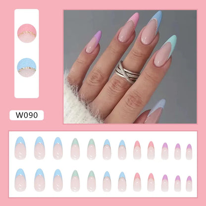 24pcs/Box Ballerina Nail Tip Purple with Design Manicure Patches Fresh Floral Almond False Nails Press on Med Nails Detachable