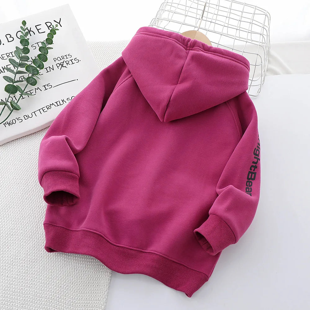 Autumn Winter Boys Hoodies Letter Print Teenger Lining Plush Thick Warm Casual Pullover For 5-14 Years Kids Handsome Sweatshirt