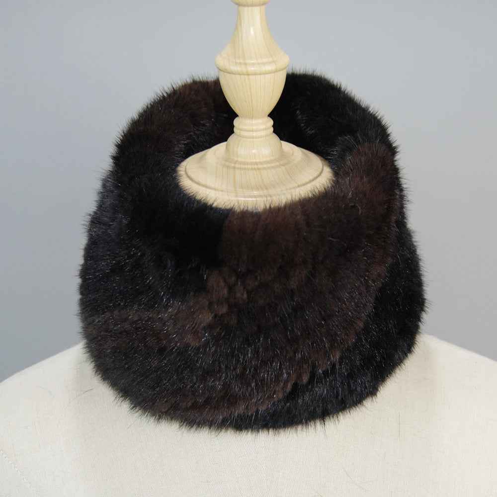 2025 New Women Winter Real Mink Fur Scarves headbands Good Elastic Knitted Natural Mink Fur Scarf Thick Warm Lady Fur Ring Shawl