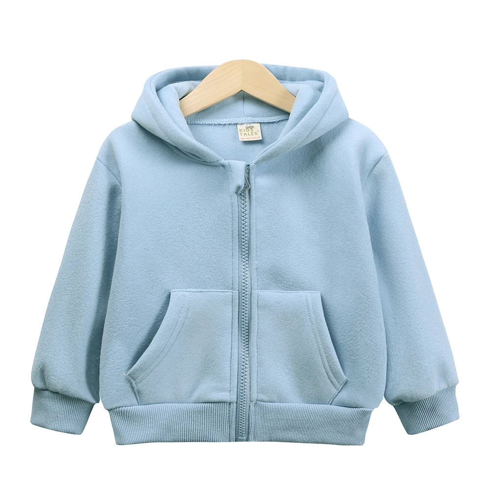 Chidren Thicken Fleece Hooded Coat Soild Cotton Long Sleeve Hoodies