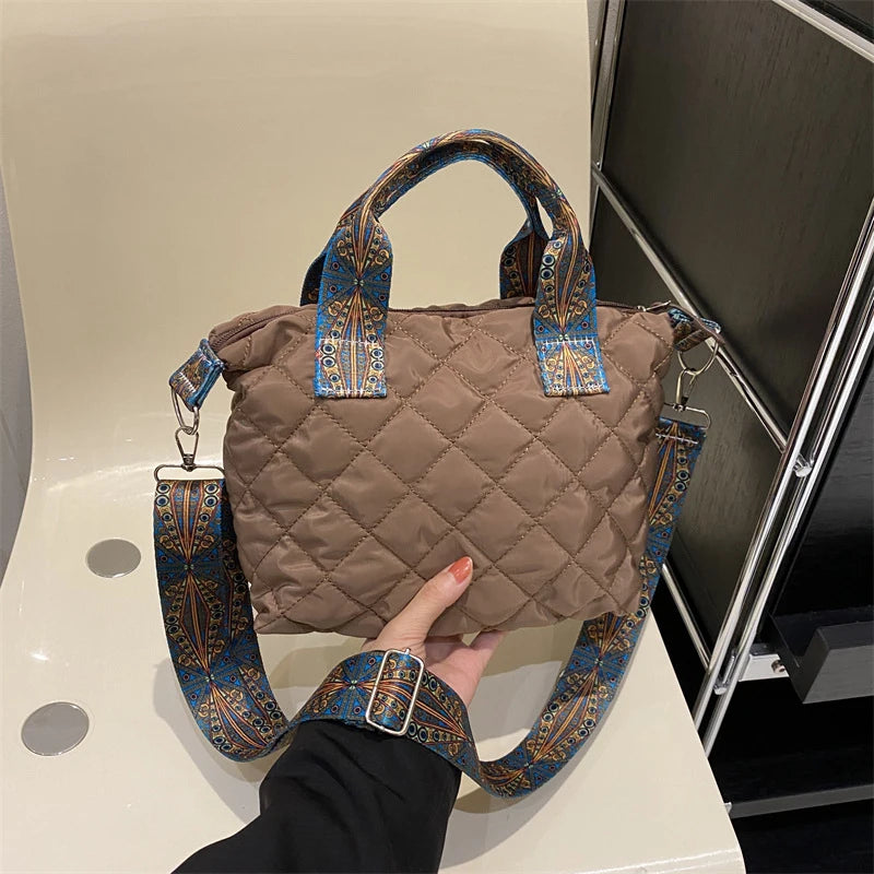 Lingge Quilted Padded Large Tote Nylon Women Handbags