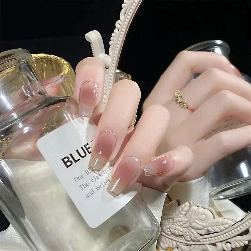 24Pcs/1Box Nails Art Fake Press On False On Practice Hand For Material Formas Fingernails Fake Products Accessories Pink Design