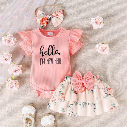 3PCS Summer 0-1 Years Old Fashion Trend Comfortable Soft Cute Baby Girl Pit Strip Ha Dress + Skirt + Bow Head Estimate