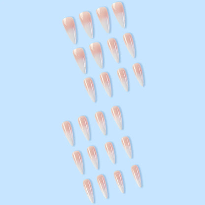 24 Pcs Glossy Long Stiletto Press On Nails Gradient Nude And White False Nails Reusable Fake Nails For Women Girls