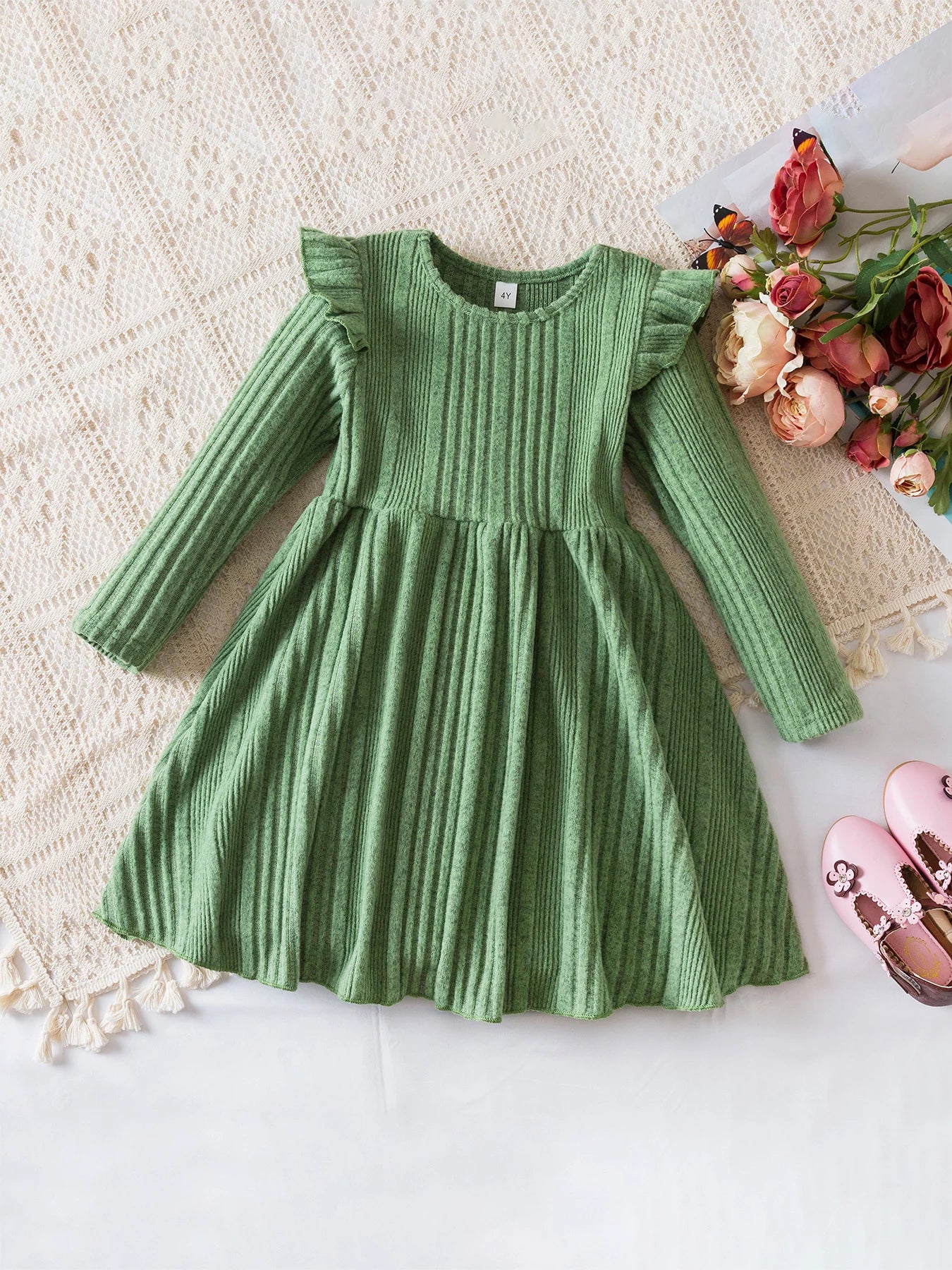 Girls Knit Dress for Autumn Winter Long Sleeve Kids Princess Dress Solid Fashion Baby Girls Casual Fall Clothes 2 to 6Years