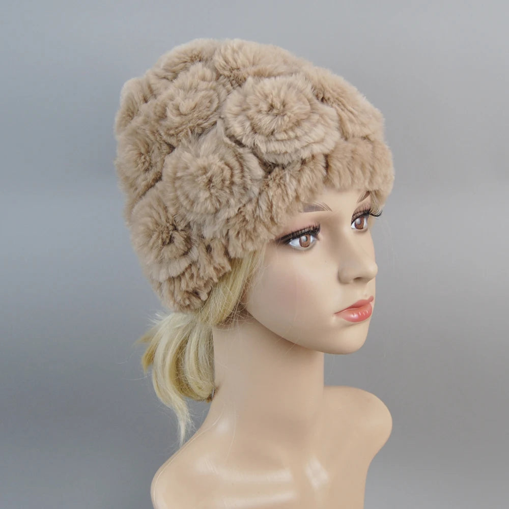 2025 Hot Sale Women Winter Fur Hat Scarf Sets Natural Warm Real Rex Rabbit Fur Cap Scarves Lady Knitted Genuine Fur Hats Muffler