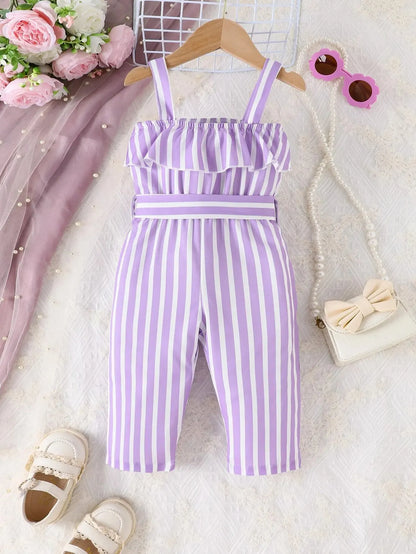 Summer Baby Girl New Foreign Style Sweet And Cute Belt Belt Purple Stripes Comfortable Breathable Holiday Seaside Style