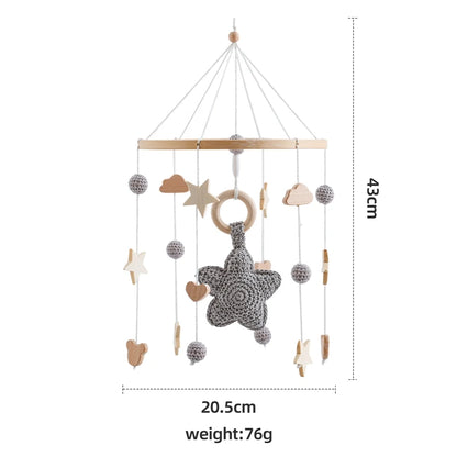 Baby Crib Mobile Bed Bell Rattle Toys Wooden Crochet Stars Pendant Bed Bell Toys Newborn Comfort Crib Bracket Hanging Toys Gifts