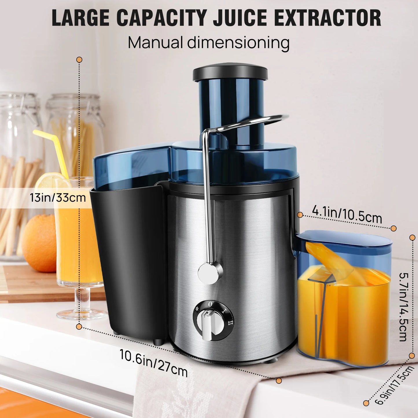 DayPlus Juicer Machines Centrifugal Juicer Extractor Max Power 1000W, Wide Mouth Feed Chute for Fruit and Vegetables, 400W Motor