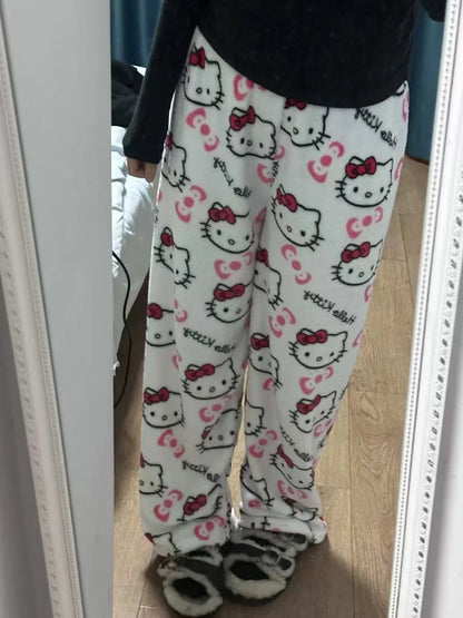 2025 New Hello Kitty Pajamas Pants Anime Women's Pajama Pants Cartoon Couple Home Sleepwear Trousers Leisure Home Clothing