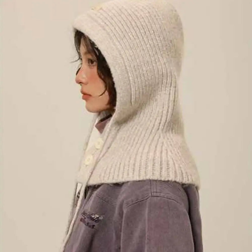 H Solid Color Hood Beanies Cycling Thickened Warm Ear Protection Straps Hat Neck Collar Scarf Cap Men Women Balaclava Caps New