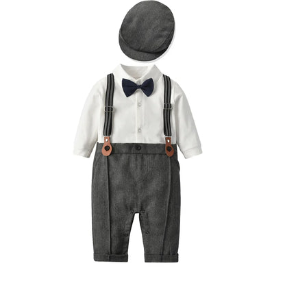 Baby Boys Gentleman Outfits Suits Clothing Spring and Autumn Children One-Piece Rompers Jacket Hat Suit Baby Boy Clothes