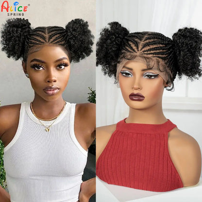 Cornrow Braided Wigs Synthetic Full Lace Bantu Braided Lace Wig with Baby Hair Cosplay Wig for Women Girls Lace Front Braids Wig