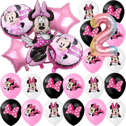 Minnie Mouse Party Decoration Disposable Tableware Minnie Cup Plate Balloon For Girls Baby Bath Birthday Party Supplies