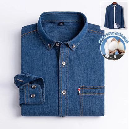 New in shirt Fahion jean shirts for men longsleeve 100%Cotton Casual shirt cowboy single pocket top social korean trends clothes