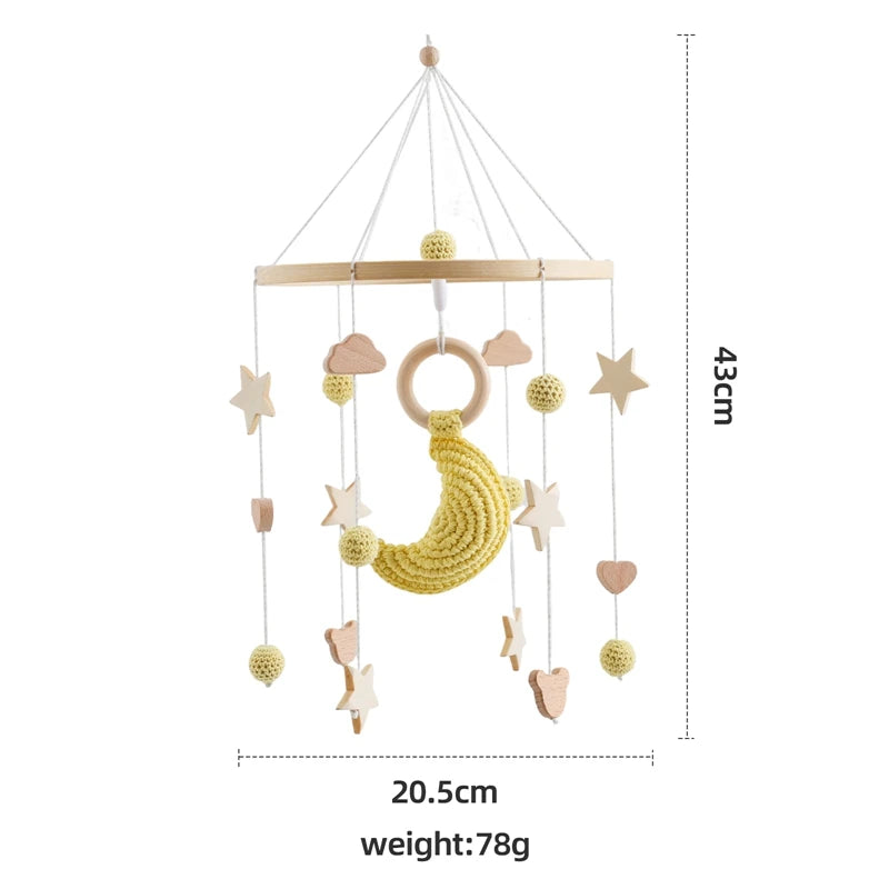 Baby Crib Mobile Bed Bell Rattle Toys Wooden Crochet Stars Pendant Bed Bell Toys Newborn Comfort Crib Bracket Hanging Toys Gifts