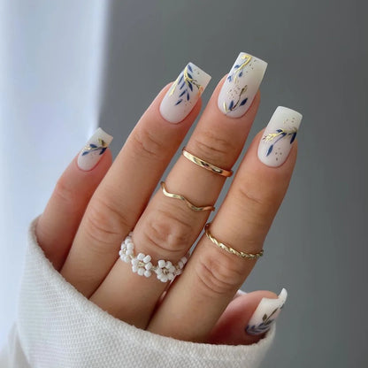 24Pcs Mid-length Ballet False Nails with White Wave Line Design Pink French Press on Nails Wearable Coffin Full Cover Fake Nail