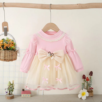 Fashion Kids Clothes Long Sleeve Princess Dress For Baby Girl One Years Old Birthday Party Dress