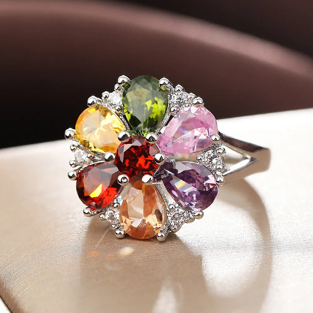 Fashion Vintage Delicate Floral Ruby Rings for Female