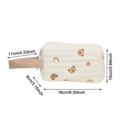 Embroidery Bear Makeup Bag Quilt Cotton Women Zipper Cosmetic Organizer Cute Wrist Make Up Pouch Portable Toiletry Case