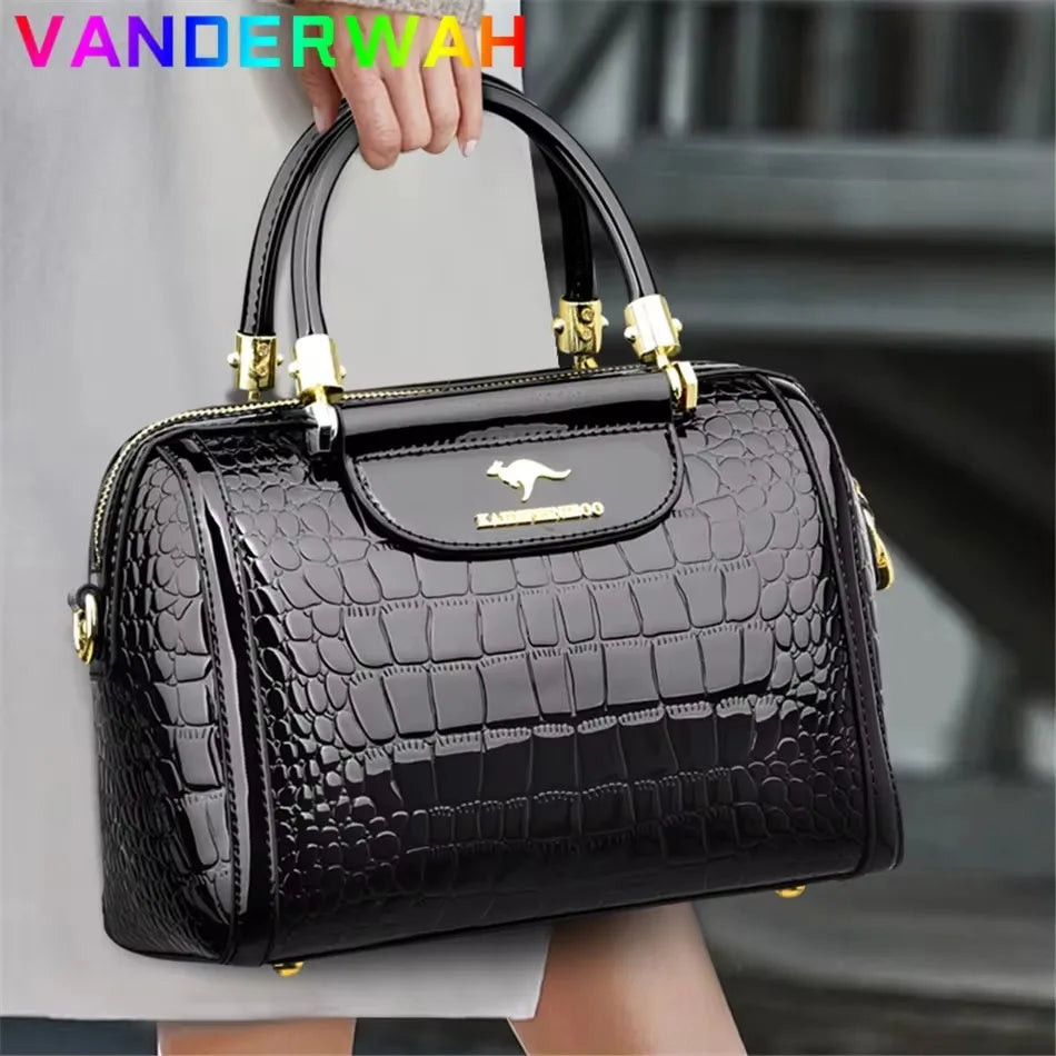 Brand Leather 3 Layers Alligator Crossbody Bag for Women Female Shoulder Messenger Sac Luxury Designer Ladies Handbags