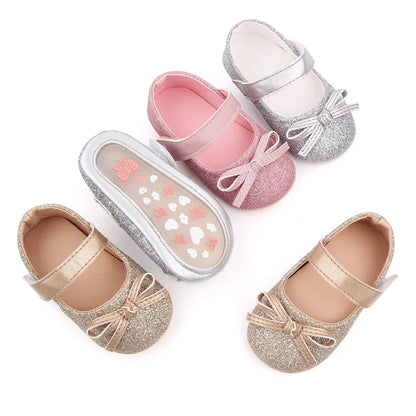 Baby Item Infant Girl Shoes Toddler Bling Bow Trainer Newborn Soft Anti-slip Rubber Sole Bebes Princess Footwear for 1 Year Gift