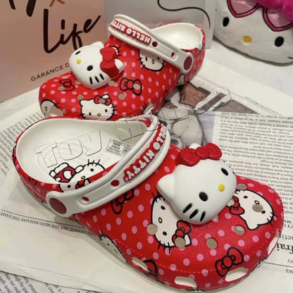 In Stock Miniso Hello Kitty Sanrio Hole Sandals Slippers Sandals Kawaii Eva Anime Home Beach Shoes Summer Slippers For Adult Kid