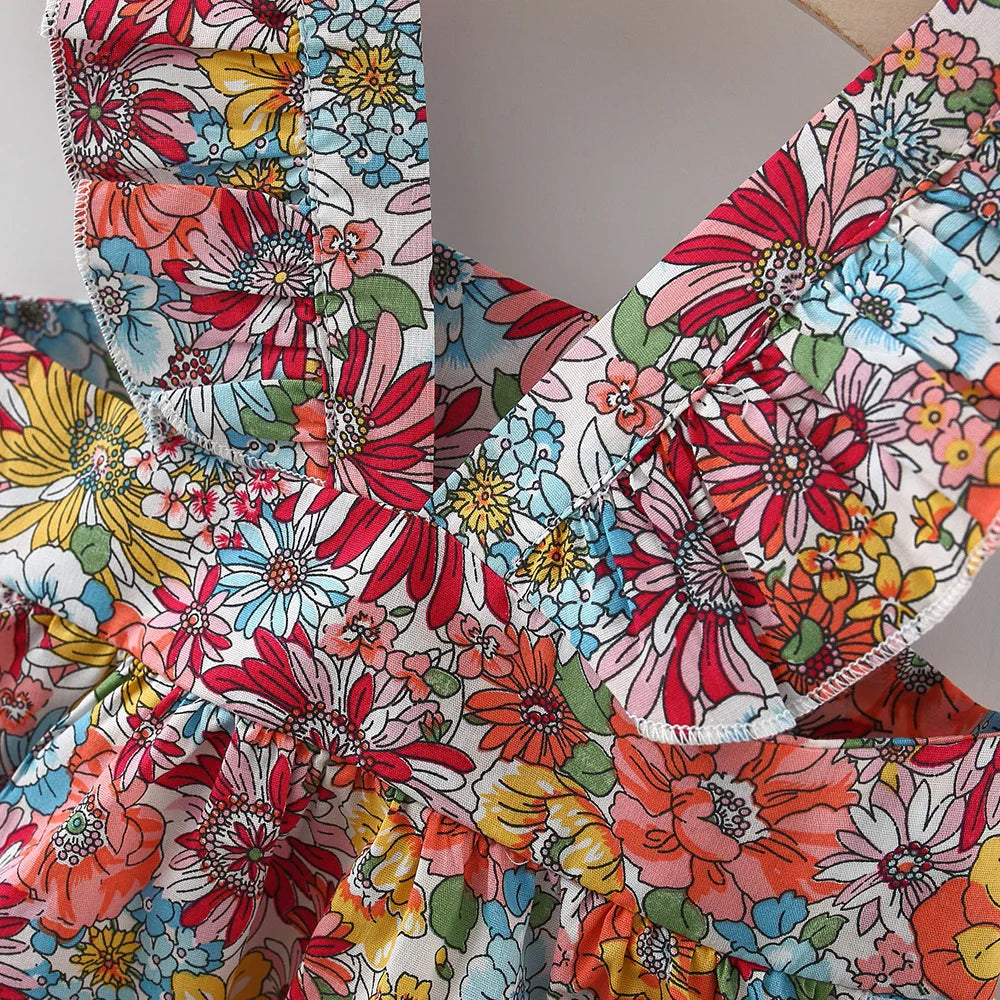 Summer Cotton Baby Dress Flower Printed Dress Hawaiian Style Baby Clothes Send Bag