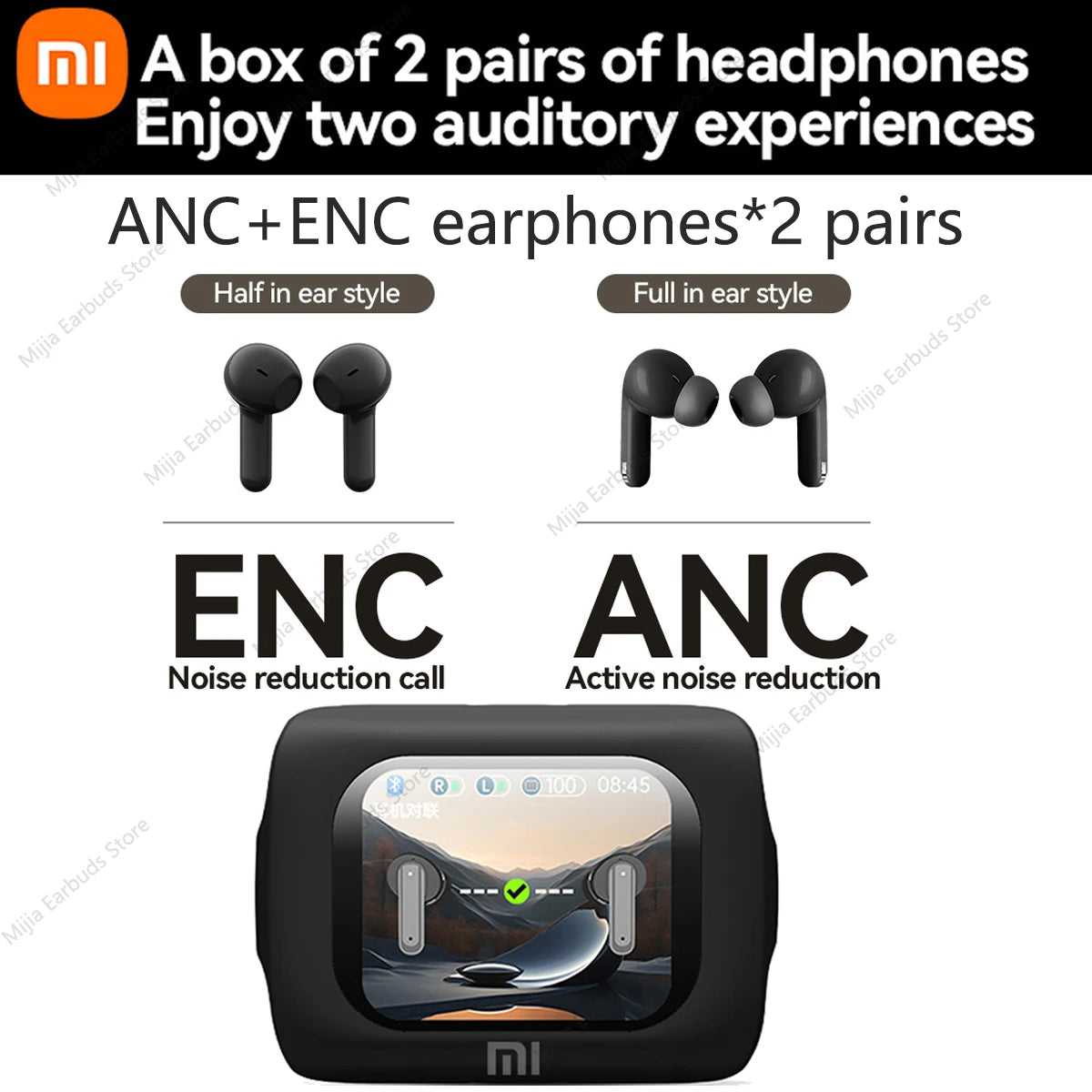 New Wireless Earphones 5.4 Smart Touch Screen Headset A box of 2 pairs of earbuds