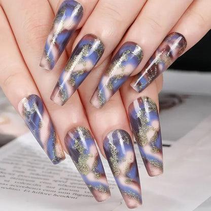 24Pcs Black Ballet False Nails Long Coffin Nail Tips Detachable Press on Nails DIY Manicure Colorful Eyes Designs Fake Nails