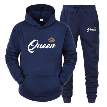 Couple Sportwear 2022 Fashion Set KING QUEEN Printed Lover Hooded Suits Hoodie and Pants 2pcs Set Streetwear Men Women Clothing