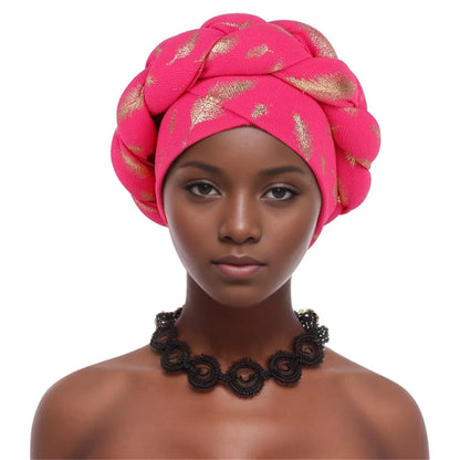 Muslim Headscarf Bonnet Turbante mujer Feather Gold Stamping Braids Turban Cap for Women Fashion African Lady Head Wraps