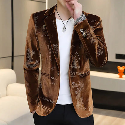 Men's golden velvet boutique fashion handsome casual hot gold trend autumn and winter suit coat with men's small suit coat