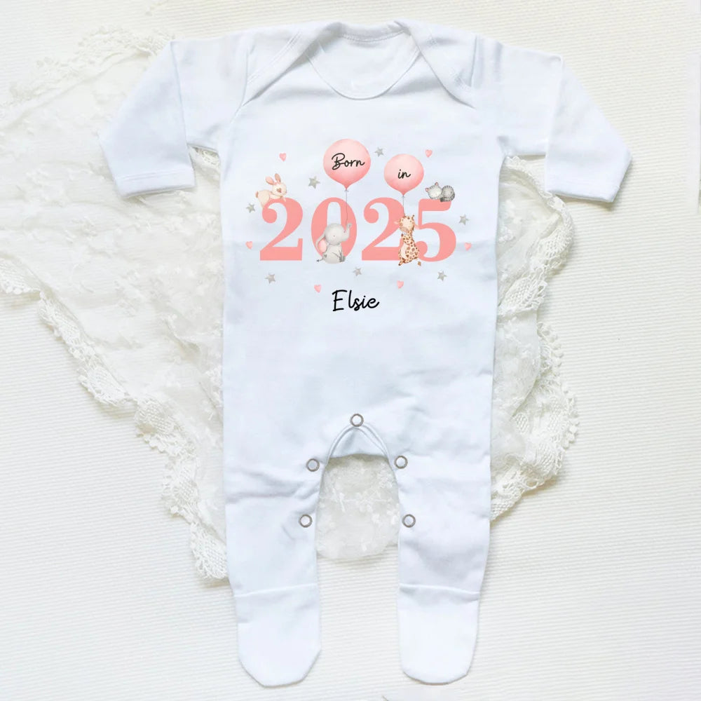 Custom Name Born in 2025 Print Infant Sleepsuit Long Sleeve Baby Romper Casual Pregnancy Announcement Jumpsuit Babys Birth Gifts