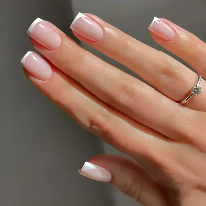 24Pcs French Tip  Press on Nails Short Coffin False Nails Simple Wearable Fake Nails Frosted Full Cover Press on Nail Tips Art