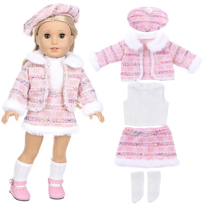 18 inch Girls Doll Winter Coat Dress Suit for 43cm Baby Doll Outfit Skirt