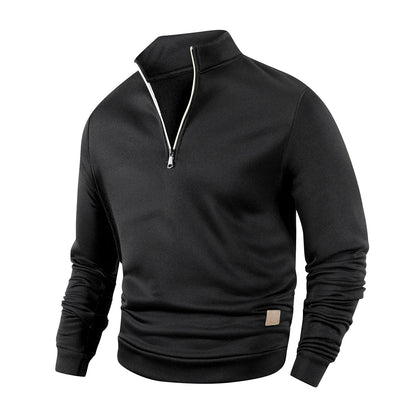 Men's Half Zipper Sweatshirt Fleece Turtleneck Pullover with Leather Label Fashion Sweaters Men Outdoor Stand Collar Long Sleeve