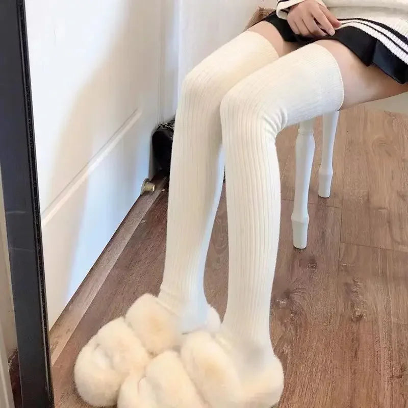 1/2pairs Women's Casual Knitted Long Socks Autumn Winter Solid Stockings Boot Calf Socks Over Knee Leggings